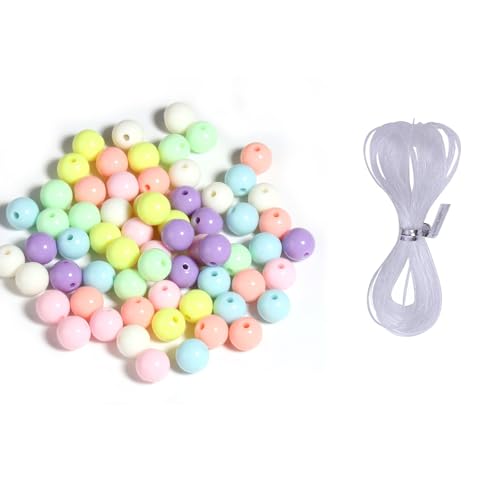 Femnow Silikonperlen Perlen zum Auffädeln ca.270pcs Perlen Pastell, Acrylperlen für armbänder pastell, DIY halsketten armband, Kinderschmuck selber machen, mit elastischem Seil(6mm) von Femnow
