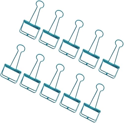 10 Stück Metallklammern für Papierbinder, mehrfarbig, Foldback-Klemmen, große Ordner- und Büroklammern, für Büro, Schule, Zubehör (Blau, 32 mm) von FengQingHuaGG