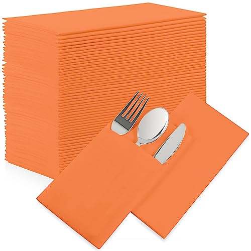 50 Stück Taschenservietten, vorgefaltete Airlaid-Papierservietten mit Leinen-Haptik, mit integrierter Bestecktasche, für Abendessen, Hochzeit, Party oder den täglichen Gebrauch (Orange) von FengQingHuaGG