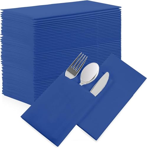 50 Stück Taschenservietten, vorgefaltete Airlaid-Papierservietten mit Leinen-Haptik, mit integrierter Bestecktasche, für Abendessen, Hochzeit, Party oder den täglichen Gebrauch (blau) von FengQingHuaGG