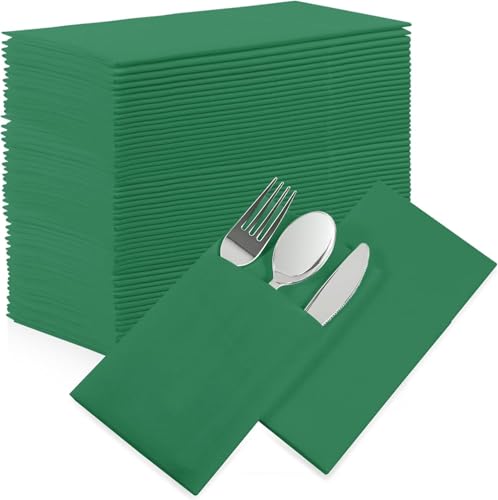 50 Stück Taschenservietten, vorgefaltete Airlaid-Papierservietten mit Leinen-Haptik, mit integrierter Bestecktasche, für Abendessen, Hochzeit, Party oder den täglichen Gebrauch (grün) von FengQingHuaGG