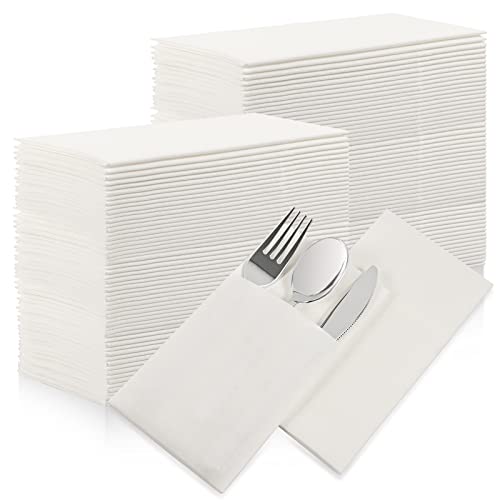 50 Stück Taschenservietten, vorgefaltete Airlaid-Papierservietten mit Leinen-Haptik, mit integrierter Bestecktasche, für Abendessen, Hochzeit, Party oder den täglichen Gebrauch (weiß) von FengQingHuaGG