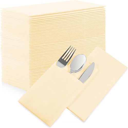 50 Stück Taschenservietten, vorgefaltete Airlaid-Papierservietten mit integrierter Bestecktasche, für Abendessen, Hochzeit, Party oder den täglichen Gebrauch (Beige) von FengQingHuaGG