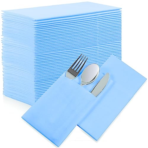 50 Stück Taschenservietten, vorgefaltete Airlaid-Papierservietten mit integrierter Bestecktasche, für Abendessen, Hochzeit, Party oder den täglichen Gebrauch (Hellblau) von FengQingHuaGG