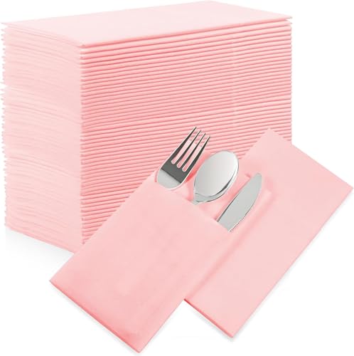 50 Stück Taschenservietten, vorgefaltete Airlaid-Papierservietten mit integrierter Bestecktasche, für Abendessen, Hochzeit, Party oder den täglichen Gebrauch (Rosa) von FengQingHuaGG