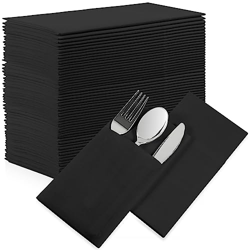 50 Stück Taschenservietten, vorgefaltete Airlaid-Papierservietten mit integrierter Bestecktasche, für Abendessen, Hochzeit, Party oder den täglichen Gebrauch (schwarz) von FengQingHuaGG