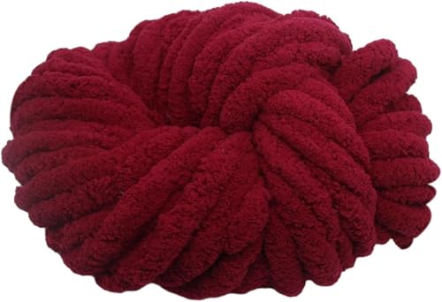 Chenille-Garn, 2 cm, weiches Strickgarn, für Garnprojekte, Taschen, Hüte, Decken, Schals, Kissen, 250 g (Weinrot) von FengQingHuaGG