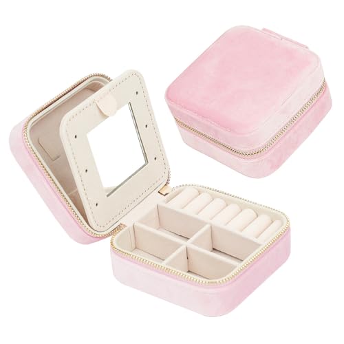 FengQingHuaGG Reise-Schmuckschatulle, klein, wasserdicht, Schmuck-Organizer, für Ringe, Ohrringe, Halsketten, Armbänder, Schmuckgeschenk für Frauen und Mädchen (Rosa) von FengQingHuaGG