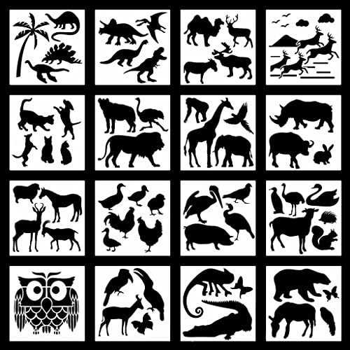 Tier-Malschablonen, wiederverwendbar, kreatives Malen, Tracing, Haustier-Hohlschablone, für Kinderalbum, Zubehör, Scrapbook-Dekoration, 16 Stück Tier-Malschablonen, wiederverwendbar, kreatives Malen, Tracing, Haustier-Hohlschablone, für Kinderalbum, Zubehör, Scrapbook-Dekoration, 16 Stück von FengQingHuaGG