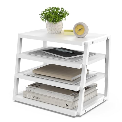 Fenge Schreibtisch Organizer 4 Etagen Holz Dokumentenhalter, A4-Papierablage, Aktenablage, Zeitschriftenhalter, Briefablage, Papier Magazin Organisator für Büro und Zuhause (Weiß) von Fenge