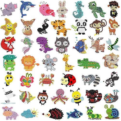 Fengguock 46 Stück Diamant Malerei Kinder, Tiere Diamond Painting Kinder Sticker, 5D Diamandpaintimg Für Kinder, Diamond Painting Kinder, Geschenke Für Jungen Und Mädchen von Fengguock