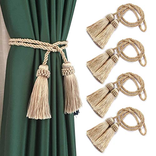 Fenghuangwu Vorhang-Raffhalter, handgefertigt, dekorativ, mit Quaste, Beige, 4 Stück von fenghuangwu