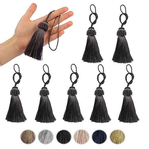 Fenghuangwu Set mit 8 eleganten Polyester-Quasten, bunte Bastelquasten, Charms, Schlüsselquaste, DIY-Zubehör (Anthrazit) von Fenghuangwu