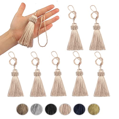 Fenghuangwu Set mit 8 eleganten Polyester-Quasten, bunte Bastelquasten, Anhänger, Schlüsselquasten, DIY-Zubehör (beige) von Fenghuangwu