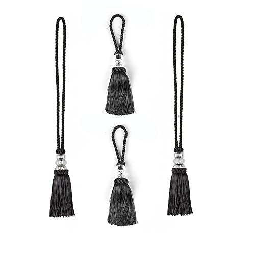 Fenghuangwu Zwei Vorhang-Raffhalter und zwei Quasten, Kunststoffperlen, Heimdekoration, Vorhangquasten, Raffhalter, Seilbinder, Vorhangvorhänge, hängende Türquaste, Zubehör (anthrazit) von Fenghuangwu