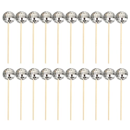 Disco Ball Cupcake Toppers,20 Stück Silberne Spiegelkugel Mini Disco Kugeln Toppers Disco Ball Cake Toppers,für Geburtstags Disco Thema 70er Party Zubehör von Fenglin-joy