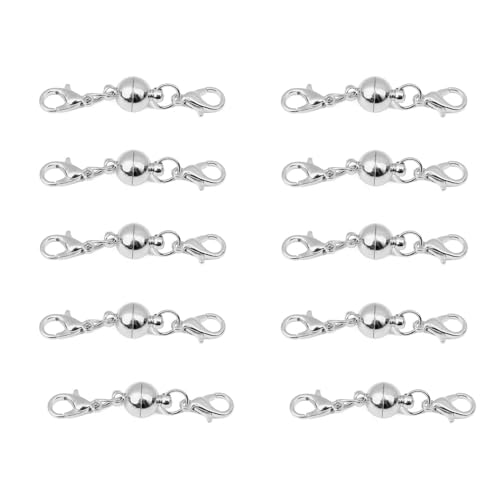 Fenglin-joy Magnetverschluss Kette, 10 Stücke Magnet Schmuckverschluss 8mm Runde Halskette Verschlüss für DIY, Armband, Halskette Schmuckherstellung (Silber) von Fenglin-joy