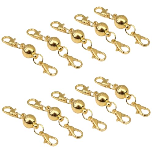 Fenglin-joy Magnetverschluss Kette, 10 Stücke Magnet Schmuckverschluss 8mm Runde Halskette Verschlüss für DIY, Armband, Halskette Schmuckherstellung (Gold) von Fenglin-joy