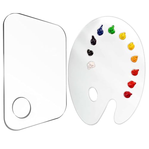 Fenglin-joy Klare Mischpalette Acryl,2 Stücke Malpalette Klare Acryl 30 × 20cm Art Palette Mischpaletten für ölfarben,Mit Daumenloch Malpalette Ölfarben für DIY Basteln Malerei von Fenglin-joy
