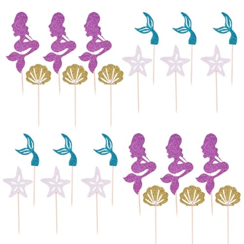 Meerjungfrau Tortendeko,24 Stück Mermaid Cupcake Toppers Set,Glitzer Meerjungfrau Torten Deko,Ocean Theme Kuchendekoration für Mädchen Frauen Mermaid Party von Fenglin-joy