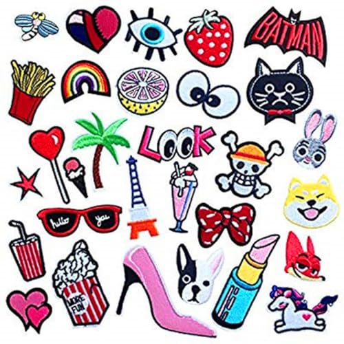 Patches zum Aufbügeln, 34 Stück Aufnäher Patches Bestickte Aufnäher leuchtende Farben, für Bestickte Aufnäher Aufbügeln für Hut, Jeans, Jacken, DIY Patches zum Aufbügeln, 34 Stück Aufnäher Patches Bestickte Aufnäher leuchtende Farben, für Bestickte Aufnäher Aufbügeln für Hut, Jeans, Jacken, DIY von Fenglin-joy