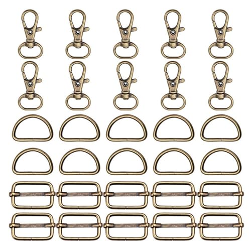 Schlüsselanhänger Karabiner,30 Stück D-Ringe Metall Taschenkarabiner Drehbare Karabinerhaken für Taschen,Basteln,Handtaschen,Hundeleine DIY(Bronze) von Fenglin-joy