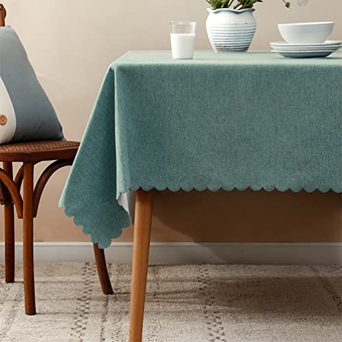 Fennco Styles Gewebte einfarbige Tischdecke mit gewelltem Rand, 101,6 x 142,2 cm, Meeresgrün, knitterfrei, hitzebeständig, waschbar, Tischdecke für den täglichen Gebrauch, Urlaub und Veranstaltungen von Fennco Styles