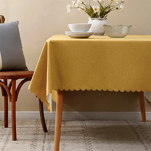 Fennco Styles Gewebte einfarbige Tischdecke mit gewelltem Rand, 101,6 x 142,2 cm (B x L), Senfgelb, knitterfrei, hitzebeständig, waschbar, Tischdecke für den täglichen Gebrauch, Urlaub und von Fennco Styles