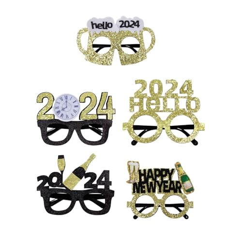 5Pcs Frohes Neues Jahr Gläser 2024 Dekorative Ornament Party Lustige Gläser Rahmen Foto Requisiten für Feier von Fenteer