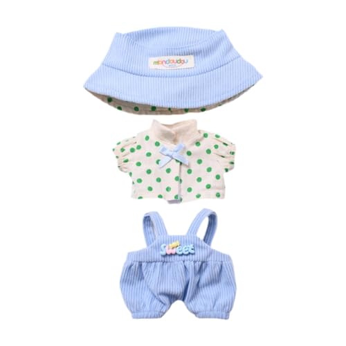 Fenteer 3X Modepuppen-Hosenträgerhose mit T-Shirt-Mütze, handgefertigte Kleidung für 15–17 cm große Puppen, Thanksgiving-Geschenke, Blau von Fenteer
