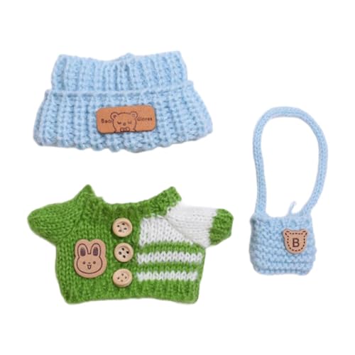 Fenteer 3pcs Plüsch Puppenkleidung Outifits Dress abnehmbar Mini Kostüm Girl Doll Kleidung Pullover -Anzüge für 6,69 Zoll 5,91 Zoll Puppe, GrÜn von Fenteer