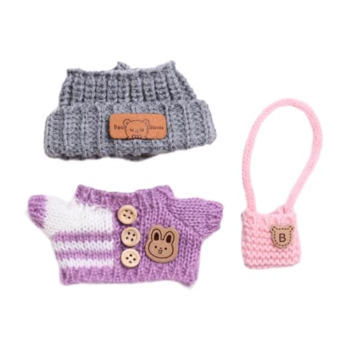 Fenteer 3pcs Plüsch Puppenkleidung Outifits Dress abnehmbar Mini Kostüm Girl Doll Kleidung Pullover -Anzüge für 6,69 Zoll 5,91 Zoll Puppe, Violett von Fenteer
