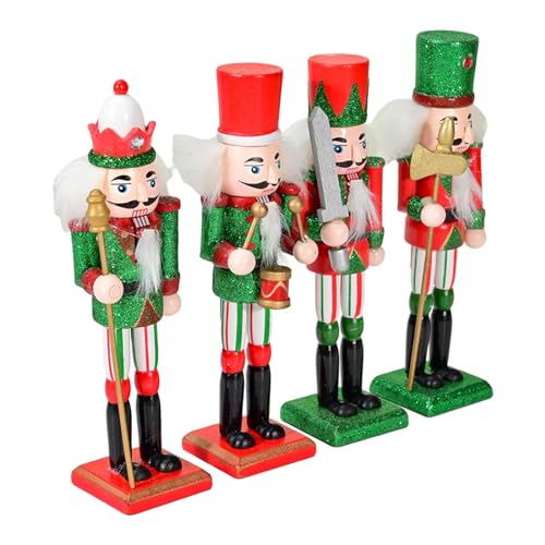 Fenteer 4 Stück 18 cm große Weihnachts-Nussknacker-Figur aus Holz, Weihnachts-Holzfigur, Weihnachtsstatue zum Präsentieren auf Tischen, von Fenteer