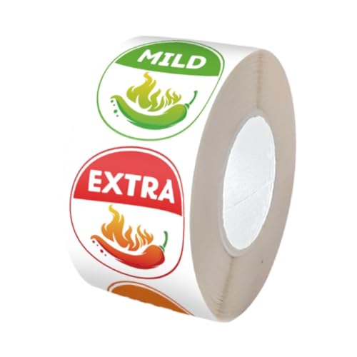 Fenteer 500 Stück/Rolle Schärfeindikator zum Abziehen und Aufkleben, Lebensmittelwarnung für Zuhause, Küche, Chili-Pfeffer-Etiketten, würzige von Fenteer