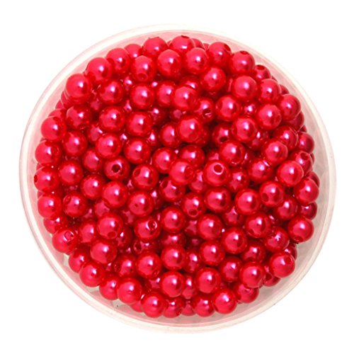 Fenteer 500er Pack Kunstperle 6mm Perlen Wachsperlen Dekoperlen Bastelperlen mit Loch Zwischenperlen - Rot von Fenteer