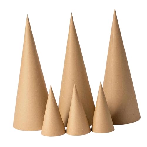 Fenteer 6 x Pappmaché-Kegel mit offenem, fantasievolle Handarbeit, Feinmotorik, Weihnachtsbaum-Dekoration zum Basteln, Malen, Partyhüte, 15 cm 35 cm von Fenteer