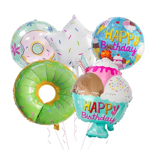 Fenteer Eiscreme-Luftballons, Folienballons, Eiscreme-Süßigkeiten, Eisbecher, Süßigkeiten-Luftballons, Donut-Luftballons für Partyzubehör zum Thema Eiscreme , Grüner Donut von Fenteer