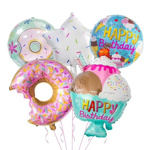 Fenteer Eiscreme-Luftballons, Folienballons, Eiscreme-Süßigkeiten, Eisbecher, Süßigkeiten-Luftballons, Donut-Luftballons für Partyzubehör zum Thema Eiscreme , Halboffener Donut von Fenteer