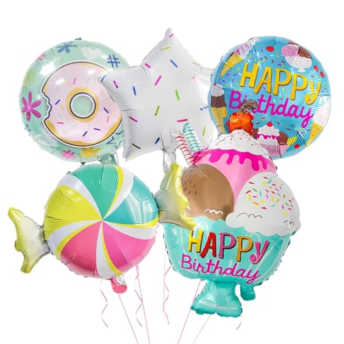 Fenteer Eiscreme-Luftballons, Folienballons, Eiscreme-Süßigkeiten, Eisbecher, Süßigkeiten-Luftballons, Donut-Luftballons für Partyzubehör zum Thema Eiscreme , Süßigkeiten von Fenteer