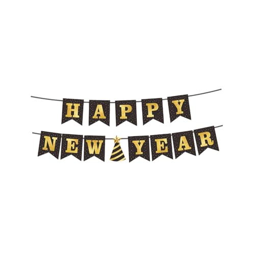 Fenteer Happy New Year Banner zum Aufhängen, Wimpelkette, Foto-Requisiten, Schild-Banner, Papierflagge, für Silvester-Partyzubehör im, Style C von Fenteer