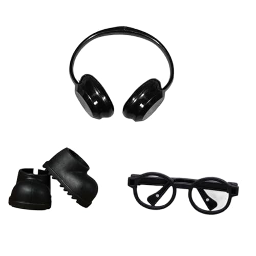 Fenteer Mini-Regenstiefel, Kopfhörer, Brille, Foto-Requisiten, Bequeme Anziehspielzeugpuppe, Kurze Schuhe für 6,69-Zoll-Puppe, Schwarz von Fenteer