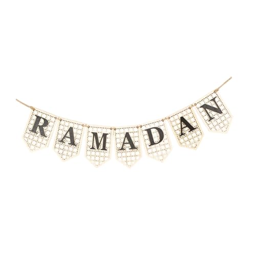 Fenteer Ramadan -Ornamente Holzhänge -Plaque -Dekoration, leicht zu hängen, Holzschilder elegant Hohle kompakte Ramadan -Banner, Schwarz von Fenteer