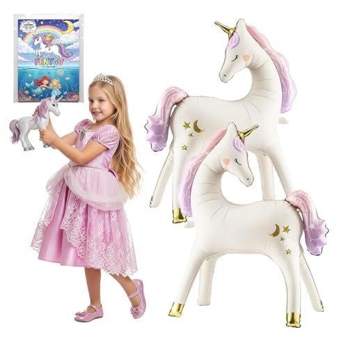 Einhorn-Ballon-Set (2 Stück) – 2 x 96,5 cm riesiger stehender Einhorn-Folienballon – Geburtstagsparty-Zubehör, Hintergrunddekorationen von FenyGo