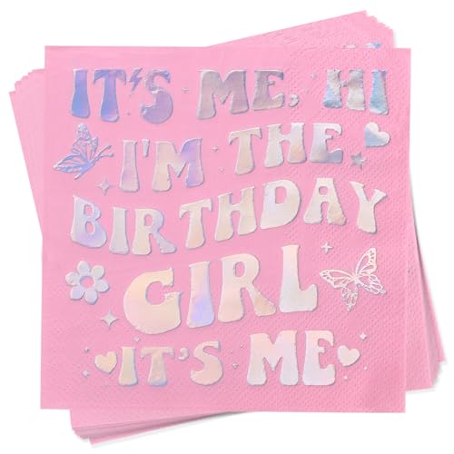 Geburtstagsdekorationen für Mädchen – It's Me Hi I'm the Birthday Girl It's Me Partyzubehör Cocktail-Servietten 52 Stück, rosa Laserfolie – Mädchen Geburtstag Bachelorette Party Servietten Geburtstagsdekorationen für Mädchen – It's Me Hi I'm the Birthday Girl It's Me Partyzubehör Cocktail-Servietten 52 Stück, rosa Laserfolie – Mädchen Geburtstag Bachelorette Party Servietten von Fenyor7i