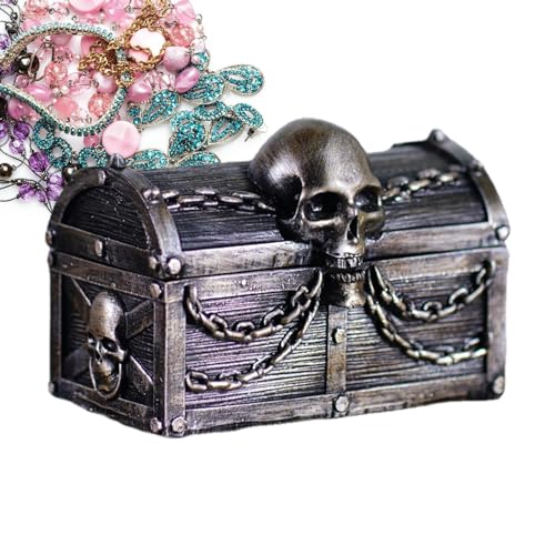 Fenytay Schmuckschatulle für Mädchen - Vintage Piraten Aufbewahrungsbox,Schmuckschatulle aus Kunstharz mit Totenkopf und Ketten-Schmuckstück, Sammlungs-Aufbewahrungsbox für Piraten-Partygeschenke von Fenytay