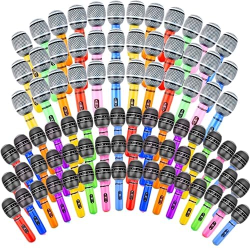 Aufblasbare Mikrofone, Großpackung, großes aufblasbares Mikrofon, verschiedene Farben, aufblasbares Mikrofon, zum Aufblasen für Geburtstag, 80er, 90er Jahre, Musik-Konzert, Partyzubehör, 2 Stile von Feradny