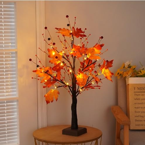 24 LEDs Herbstdeko Ahornblatt Baum Licht, 60cm Lichterbaum Für Innen Herbst Deko Lichterbaum mit Timer, AA Batterie/USB Betriebene Baumlampe Innen für Weihnachten Party Hochzeit Herbst Deko 24 LEDs Herbstdeko Ahornblatt Baum Licht, 60cm Lichterbaum Für Innen Herbst Deko Lichterbaum mit Timer, AA Batterie/USB Betriebene Baumlampe Innen für Weihnachten Party Hochzeit Herbst Deko von Ferakum