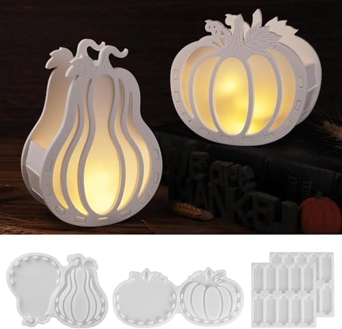 4 Stuck Silikonform Gießformen Herbst Kürbis, Silikonform Halloween Kürbis, Gießformen Silikon Halloween, Silikonformen Herbst, Gipsformen zum Gießen für DIY Deko Herbstdeko Weihnachten (D) von Ferakum