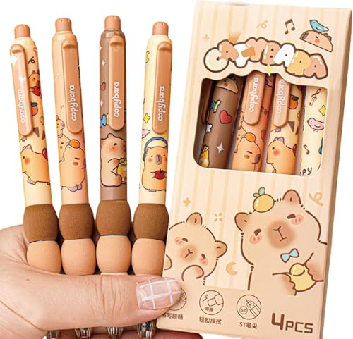 Capybara Radierbare Kugelschreiber Set, Capybara Stifte Set Gelstifte Radierbar Einziehbare Stifte Schreibwaren, Cartoon Tier Löschbarer Stift für Schule, Büro,Capybara-motto-partygeschenke (A) von Ferakum