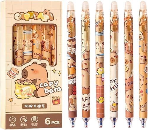 Capybara Radierbare Kugelschreiber Set, Capybara Stifte Set Gelstifte Radierbar Einziehbare Stifte Schreibwaren, Cartoon Tier Löschbarer Stift für Schule, Büro,Capybara-motto-partygeschenke (B) von Ferakum